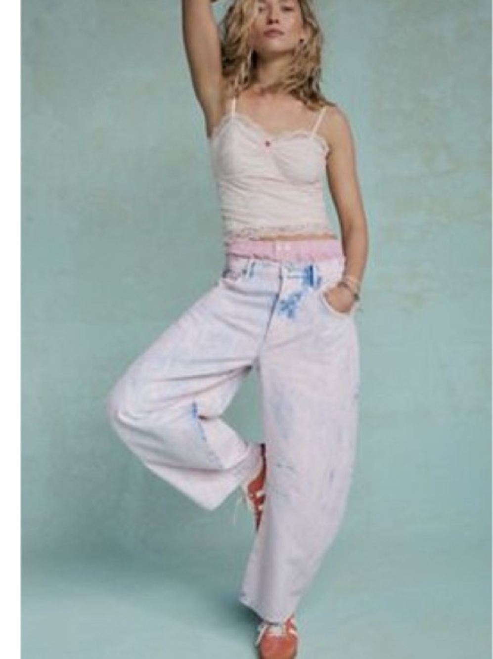 We The Free Pastel Pink Barrel Leg  Stone Washed Jeans